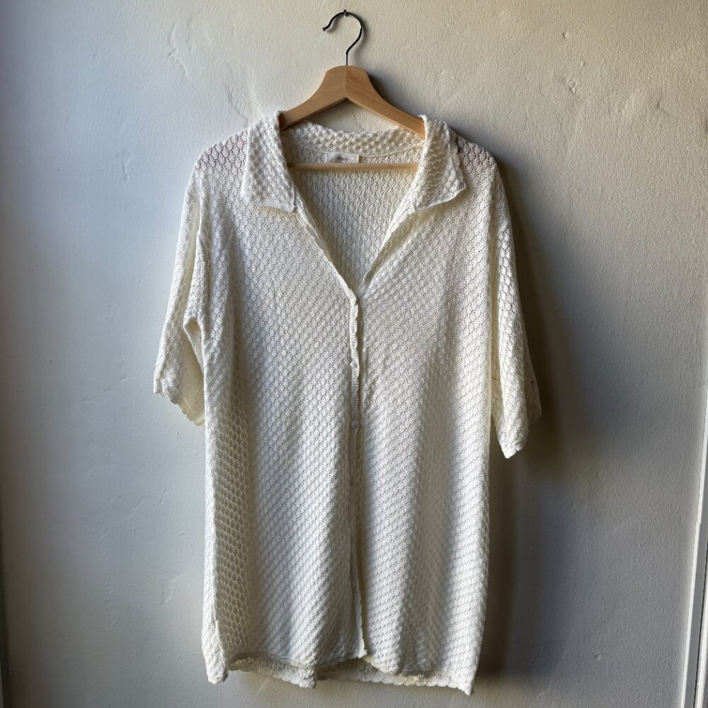 Peony, Pointelle Cover Up, Fleur, White, Small